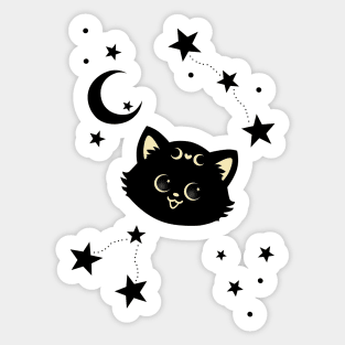 Black cat with stars and crescent moon Sticker